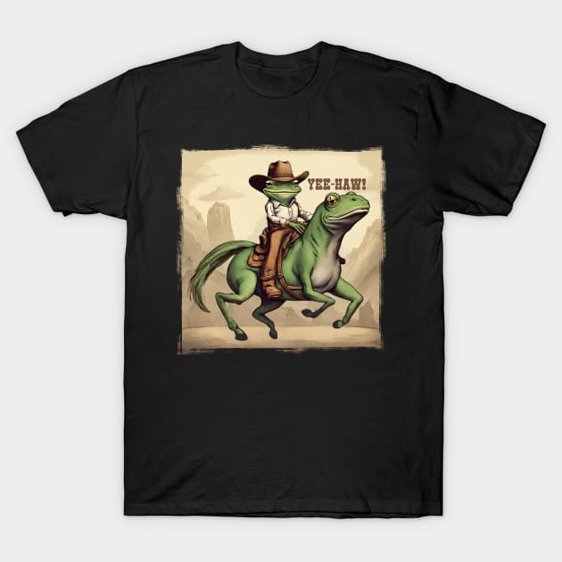 cowboy frog freaky horse yeehaw western lingo funny animal T-Shirt by BigMRanch